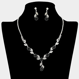 Colored Rose Flower Marquise Stone Cluster Link Rhinestone Paved Necklace