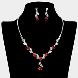 Colored Rose Flower Marquise Stone Cluster Link Rhinestone Paved Necklace