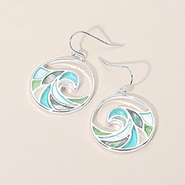 Sea Glass Wave Medal Dangle Earrings