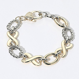 14K Gold Plated Chunky Two Tone Infinity Oval Ring Link Chain Bracelet