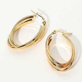SECRET BOX_Stainless Steel Layered Oval Hoop Pin Catch Earrings