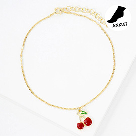 Gold Dipped Hypoallergenic Cherry Charm Anklet
