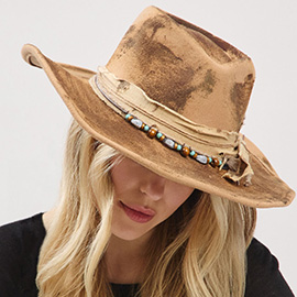 Vintage Feather Accent Distressed Fabric Bow Band Rustic Cowgirl Western Fedora Hat