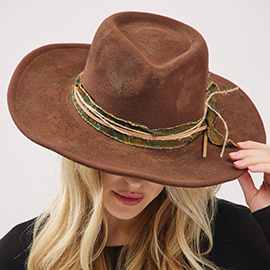 Vintage Inspired Distressed Fabric Suede Band Rustic Cowgirl Western Fedora Hat