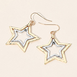 Hammered Metal Double Star Dangle Celestial Earrings