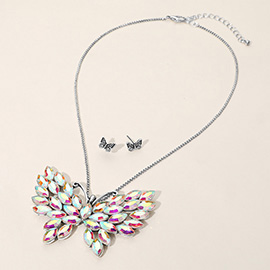 Iridescent Marquise Stone Cluster Butterfly Pendant Necklace