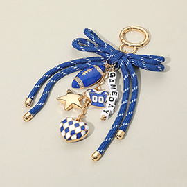 Football Themed Charm GAME DAY Message Beaded Rope Bow Accent Keychain Bag Charm