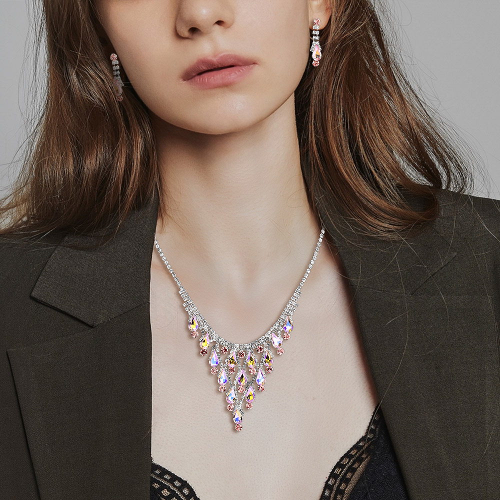 Teardrop Cluster Embellished Chandelier Accent Rhinestone Paved Necklace