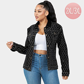 Diamond-Stitched Button-Up Denim Jacket