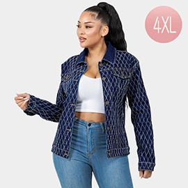 Diamond-Stitched Button-Up Denim Jacket