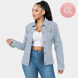 Diamond-Stitched Button-Up Denim Jacket