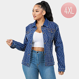 Diamond-Stitched Button-Up Denim Jacket