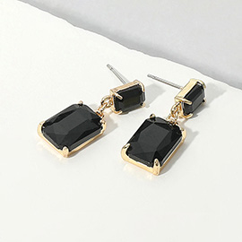 Rectangular Glass Stone Cluster Dangle Evening Earrings