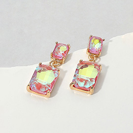 Rectangular Glass Stone Cluster Dangle Evening Earrings