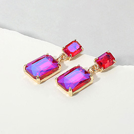 Rectangular Glass Stone Cluster Dangle Evening Earrings