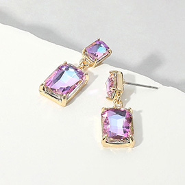 Rectangular Glass Stone Cluster Dangle Evening Earrings