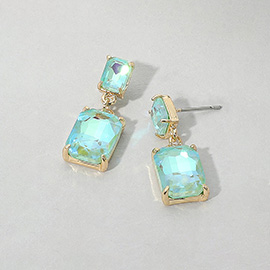 Rectangular Glass Stone Cluster Dangle Evening Earrings