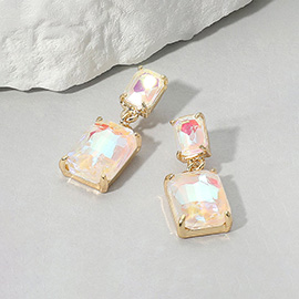 Rectangular Glass Stone Cluster Dangle Evening Earrings