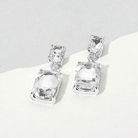 Rectangular Glass Stone Cluster Dangle Evening Earrings