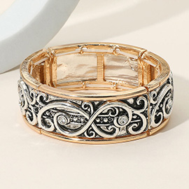 Stone Accent Vintage Scrollwork Stretch Bracelet