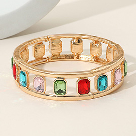 Emerald Cut Stone Embellished Open Frame Stretch Bracelet