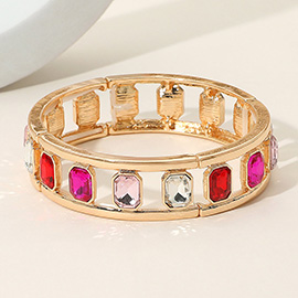 Emerald Cut Stone Embellished Open Frame Stretch Bracelet