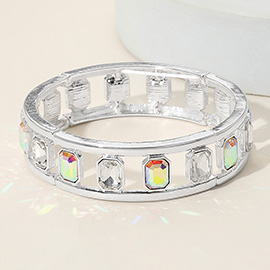 Emerald Cut Stone Embellished Open Frame Stretch Bracelet