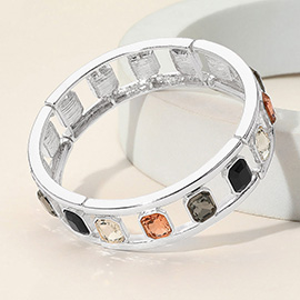 Emerald Cut Stone Embellished Open Frame Stretch Bracelet