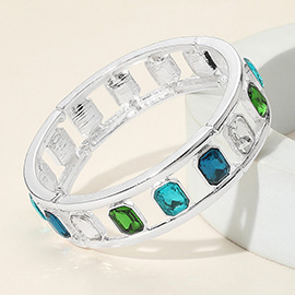 Emerald Cut Stone Embellished Open Frame Stretch Bracelet