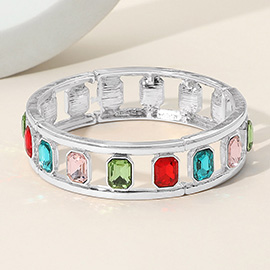 Emerald Cut Stone Embellished Open Frame Stretch Bracelet