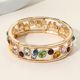 Multicolor Various Shaped Stone Bezel Embellished Open Frame Stretch Bracelet