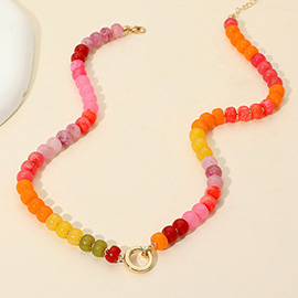 Metal Clasp Accent Gradient Beaded Necklace