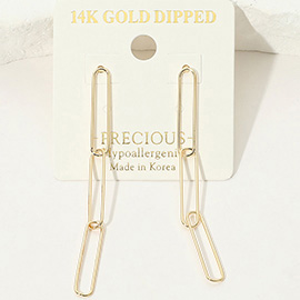14K Gold Dipped Hypoallergenic Paperclip Link Drop Earrings