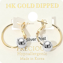 14K Gold Dipped Hypoallergenic Two Tone Polished Sphere Accent Hoop Earrings