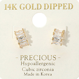 14K Gold Dipped Hypoallergenic Rectangular CZ Stone Cluster Embellished Mini Half Hoop Earrings