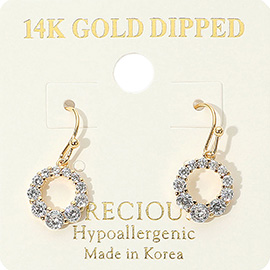 14K Gold Dipped Hypoallergenic Stone Paved Circle Drop Dangle Earrings