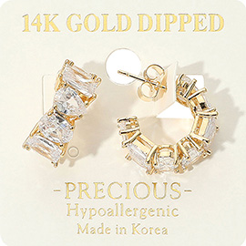 14K Gold Dipped Hypoallergenic Oval Teardrop Rectangular Stone Cluster Around Hoop Earrings