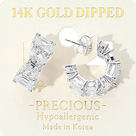 14K Gold Dipped Hypoallergenic Oval Teardrop Rectangular Stone Cluster Around Hoop Earrings