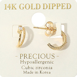 14K Gold Dipped Hypoallergenic CZ Stone Accent Split Mini Hoop Earrings