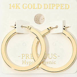 14K Gold Dipped Hypoallergenic Flat Pin Catch Hoop Earrings