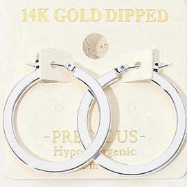 14K Gold Dipped Hypoallergenic Flat Pin Catch Hoop Earrings