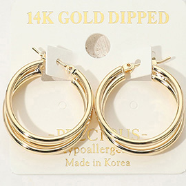 14K Gold Dipped Hypoallergenic Triple Layered Pin Catch Hoop Earrings
