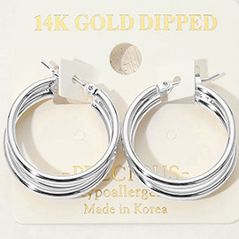 14K Gold Dipped Hypoallergenic Triple Layered Pin Catch Hoop Earrings