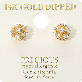 14K Gold Dipped Hypoallergenic CZ Stone Cluster Stud Earrings