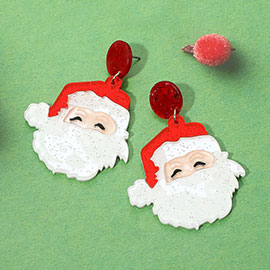 Glitter Resin Santa Face Dangle Earrings