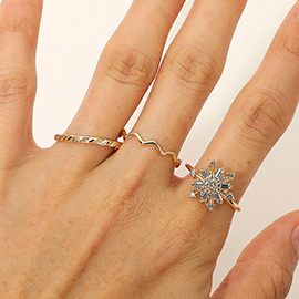 SECRET BOX_3PCS Genuine Gold Dipped Crystal Snowflake Accent Ring Set