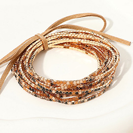 12PCS - Ribbon Colorful Rhinestone Layered Stretch Bracelets