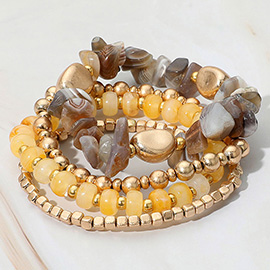4PCS - Natural Stone Metal Ball Beaded Stretch Multi Layered Bracelets