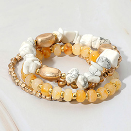 4PCS - Natural Stone Metal Ball Beaded Stretch Multi Layered Bracelets