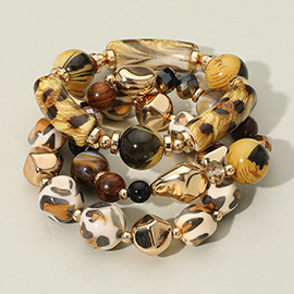 3PCS - Bold Animal Pattern Faceted Beaded Stretch Multi Layered Bracelets